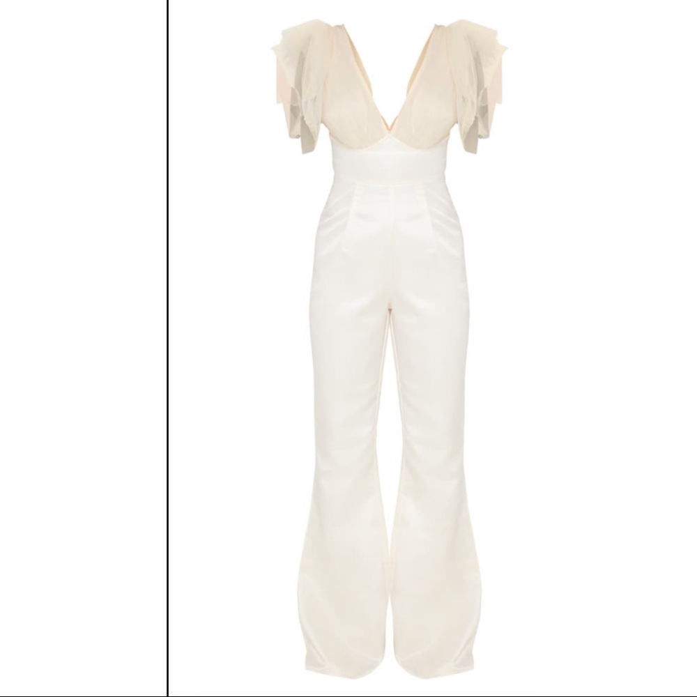 NWT-Petite champagne tulle detail satin jumpsuit